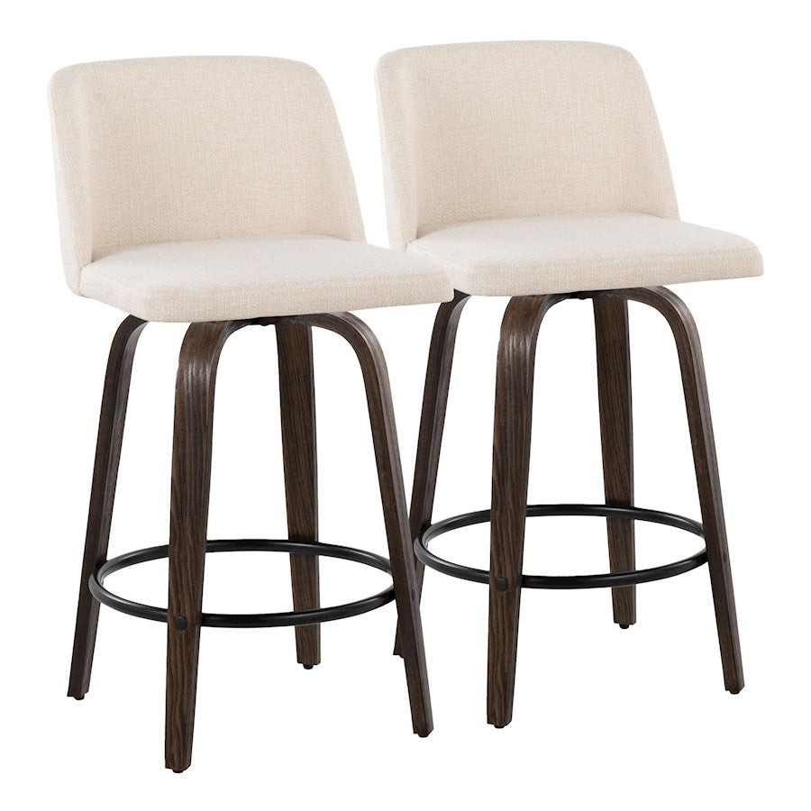 LumiSource Toriano Swivel Counter Stool Set of 2 | Mid-Century Walnut Wood and Cream Fabric | Kitchen Island | Model B26-TRNO-GRTZQ2BNNCR2