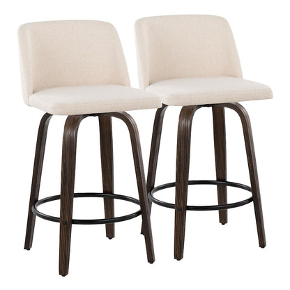 LumiSource Toriano Swivel Counter Stool Set of 2 | Mid-Century Walnut Wood and Cream Fabric | Kitchen Island | Model B26-TRNO-GRTZQ2BNNCR2