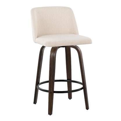 LumiSource Toriano Swivel Counter Stool Set of 2 | Mid-Century Walnut Wood and Cream Fabric | Kitchen Island | Model B26-TRNO-GRTZQ2BNNCR2
