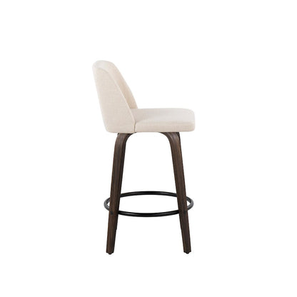 LumiSource Toriano Swivel Counter Stool Set of 2 | Mid-Century Walnut Wood and Cream Fabric | Kitchen Island | Model B26-TRNO-GRTZQ2BNNCR2