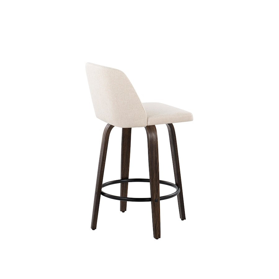 LumiSource Toriano Swivel Counter Stool Set of 2 | Mid-Century Walnut Wood and Cream Fabric | Kitchen Island | Model B26-TRNO-GRTZQ2BNNCR2