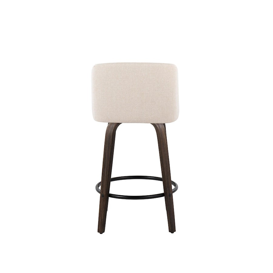 LumiSource Toriano Swivel Counter Stool Set of 2 | Mid-Century Walnut Wood and Cream Fabric | Kitchen Island | Model B26-TRNO-GRTZQ2BNNCR2