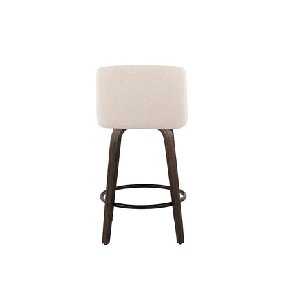LumiSource Toriano Swivel Counter Stool Set of 2 | Mid-Century Walnut Wood and Cream Fabric | Kitchen Island | Model B26-TRNO-GRTZQ2BNNCR2
