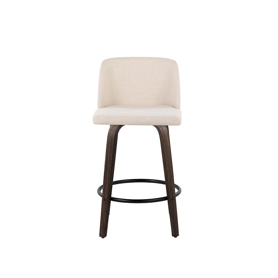 LumiSource Toriano Swivel Counter Stool Set of 2 | Mid-Century Walnut Wood and Cream Fabric | Kitchen Island | Model B26-TRNO-GRTZQ2BNNCR2