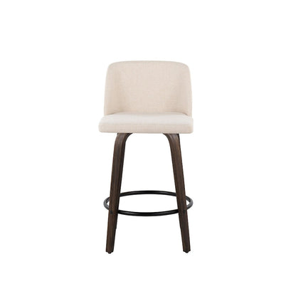 LumiSource Toriano Swivel Counter Stool Set of 2 | Mid-Century Walnut Wood and Cream Fabric | Kitchen Island | Model B26-TRNO-GRTZQ2BNNCR2