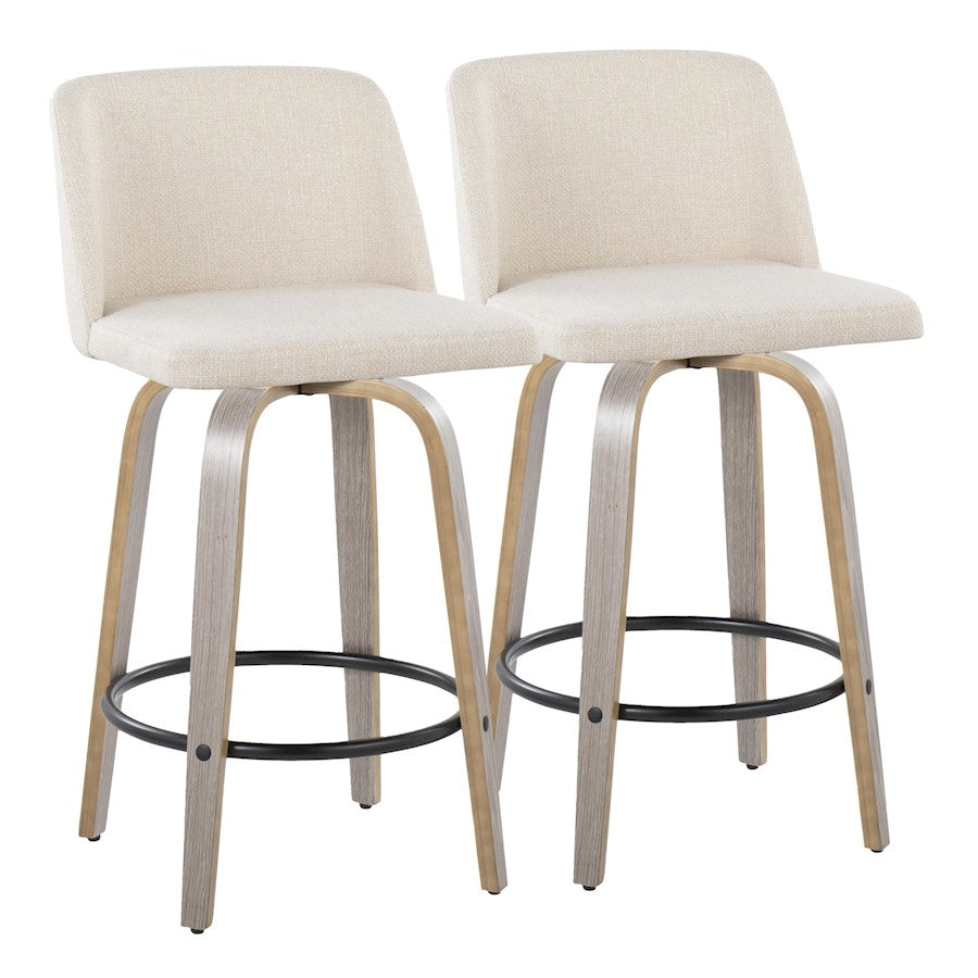 LumiSource Toriano 26in Counter Stool Set/2 | Contemporary Light Grey Wood, Cream Fabric, Black Metal | Kitchen Island | Model B26-TRNO-GRTZQ2LGYNCR2
