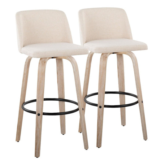 LumiSource Toriano 26in Counter Stool Set/2 | Farmhouse White-Washed Wood, Cream Fabric, Black Metal | Kitchen Island | Model B26-TRNO-GRTZQ2WWNCR2