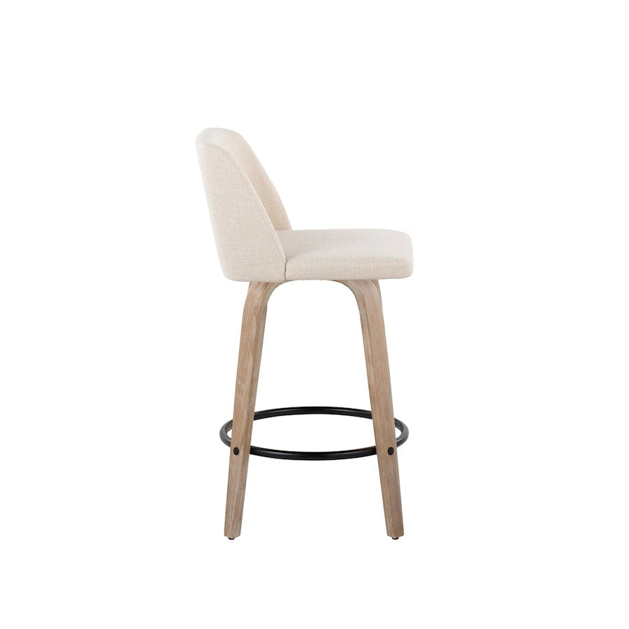 LumiSource Toriano 26in Counter Stool Set/2 | Farmhouse White-Washed Wood, Cream Fabric, Black Metal | Kitchen Island | Model B26-TRNO-GRTZQ2WWNCR2