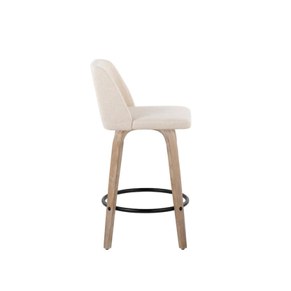 LumiSource Toriano 26in Counter Stool Set/2 | Farmhouse White-Washed Wood, Cream Fabric, Black Metal | Kitchen Island | Model B26-TRNO-GRTZQ2WWNCR2