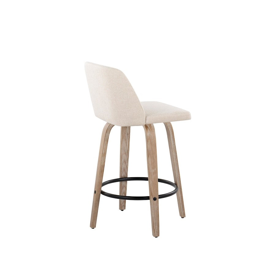 LumiSource Toriano 26in Counter Stool Set/2 | Farmhouse White-Washed Wood, Cream Fabric, Black Metal | Kitchen Island | Model B26-TRNO-GRTZQ2WWNCR2
