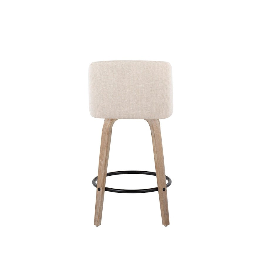 LumiSource Toriano 26in Counter Stool Set/2 | Farmhouse White-Washed Wood, Cream Fabric, Black Metal | Kitchen Island | Model B26-TRNO-GRTZQ2WWNCR2