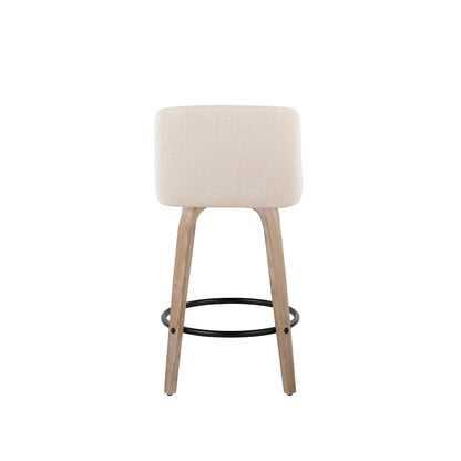 LumiSource Toriano 26in Counter Stool Set/2 | Farmhouse White-Washed Wood, Cream Fabric, Black Metal | Kitchen Island | Model B26-TRNO-GRTZQ2WWNCR2