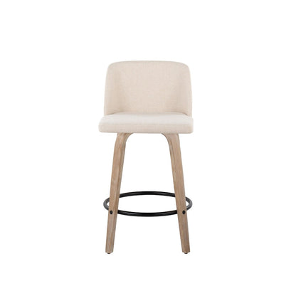 LumiSource Toriano 26in Counter Stool Set/2 | Farmhouse White-Washed Wood, Cream Fabric, Black Metal | Kitchen Island | Model B26-TRNO-GRTZQ2WWNCR2