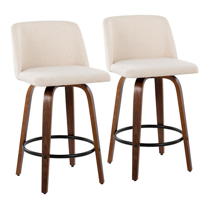 LumiSource Toriano 25.5in Counter Stool Set of 2 | Mid-Century Walnut Wood, Cream Noise Fabric, Black Steel | Kitchen | Model B26-TRNO-SWVQ2WLNCR2