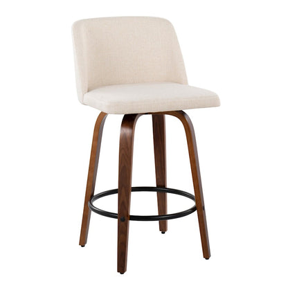 LumiSource Toriano 25.5in Counter Stool Set of 2 | Mid-Century Walnut Wood, Cream Noise Fabric, Black Steel | Kitchen | Model B26-TRNO-SWVQ2WLNCR2