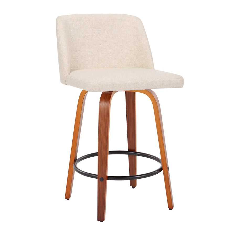 LumiSource Toriano 25.5in Counter Stool Set of 2 | Mid-Century Walnut Wood, Cream Noise Fabric, Black Steel | Kitchen | Model B26-TRNO-SWVQ2WLNCR2