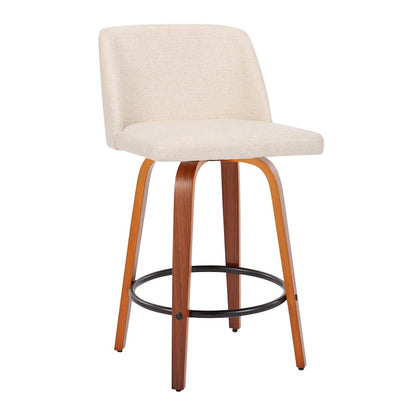 LumiSource Toriano 25.5in Counter Stool Set of 2 | Mid-Century Walnut Wood, Cream Noise Fabric, Black Steel | Kitchen | Model B26-TRNO-SWVQ2WLNCR2