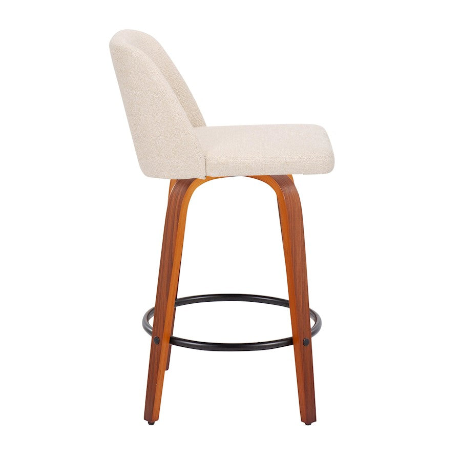 LumiSource Toriano 25.5in Counter Stool Set of 2 | Mid-Century Walnut Wood, Cream Noise Fabric, Black Steel | Kitchen | Model B26-TRNO-SWVQ2WLNCR2