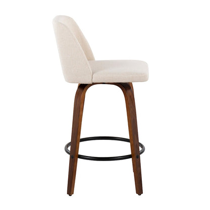 LumiSource Toriano 25.5in Counter Stool Set of 2 | Mid-Century Walnut Wood, Cream Noise Fabric, Black Steel | Kitchen | Model B26-TRNO-SWVQ2WLNCR2