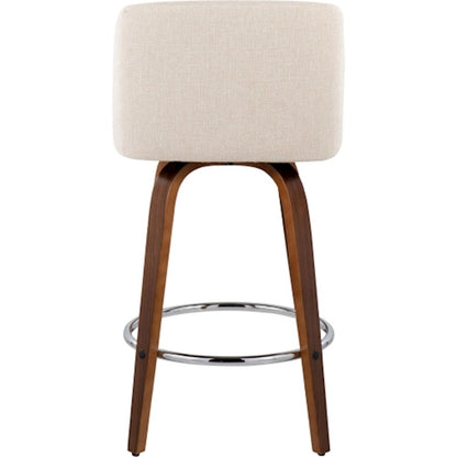 LumiSource Toriano Counter Stool Set/2 | Mid-Century Walnut Wood and Cream Fabric with Chrome Base | Kitchen Island | Model B26-TRNO-SWVR2WLNCR2