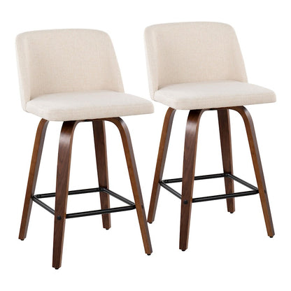 LumiSource Toriano Counter Stool Set/2 | Mid-Century Walnut Wood and Cream Fabric with Black Steel Base | Kitchen Island | Model B26-TRNO-SWVX2WLNCR2