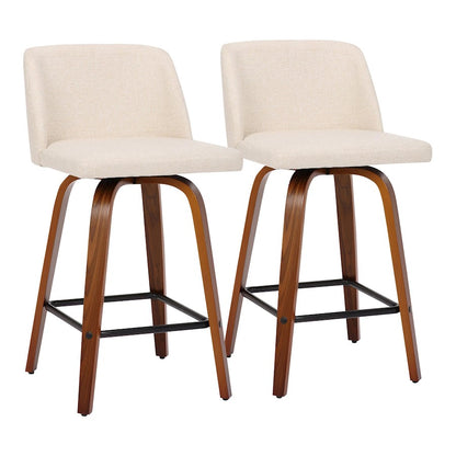 LumiSource Toriano Counter Stool Set/2 | Mid-Century Walnut Wood and Cream Fabric with Black Steel Base | Kitchen Island | Model B26-TRNO-SWVX2WLNCR2
