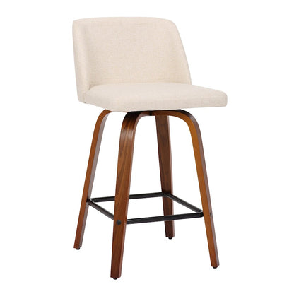 LumiSource Toriano Counter Stool Set/2 | Mid-Century Walnut Wood and Cream Fabric with Black Steel Base | Kitchen Island | Model B26-TRNO-SWVX2WLNCR2