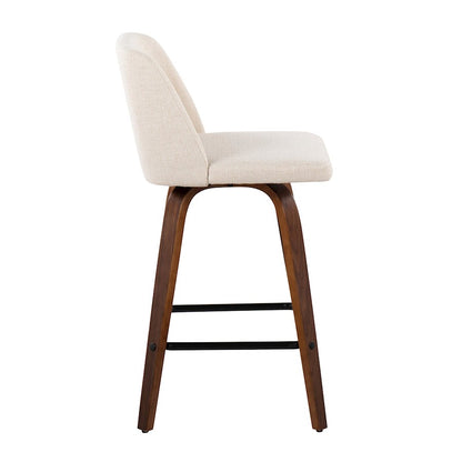 LumiSource Toriano Counter Stool Set/2 | Mid-Century Walnut Wood and Cream Fabric with Black Steel Base | Kitchen Island | Model B26-TRNO-SWVX2WLNCR2