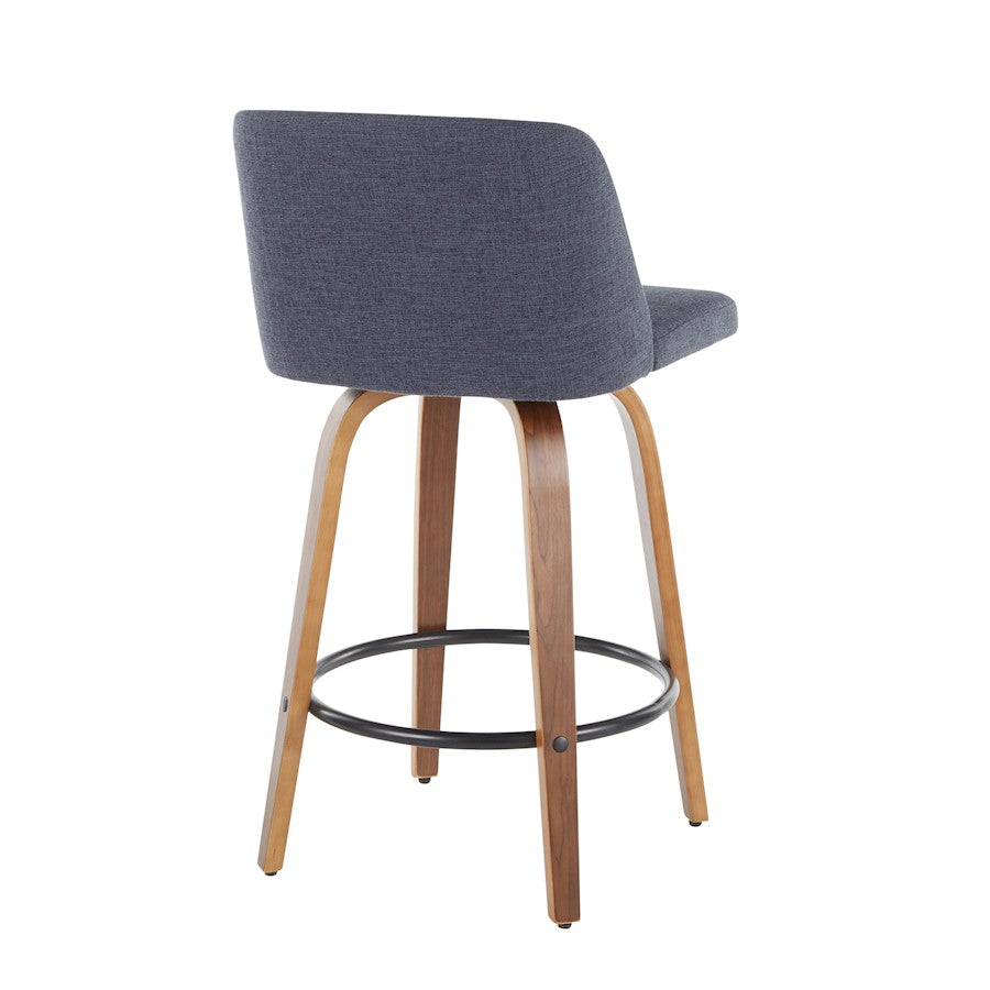 LumiSource Toriano Counter Stool Set of 2 | Mid-Century Walnut Wood and Blue Fabric | Kitchen Island & Bar Seating | Model B26-TRNO2QWLBU2