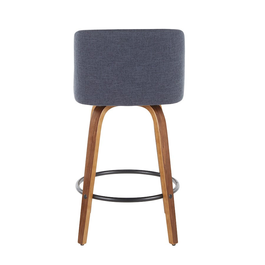 LumiSource Toriano Counter Stool Set of 2 | Mid-Century Walnut Wood and Blue Fabric | Kitchen Island & Bar Seating | Model B26-TRNO2QWLBU2