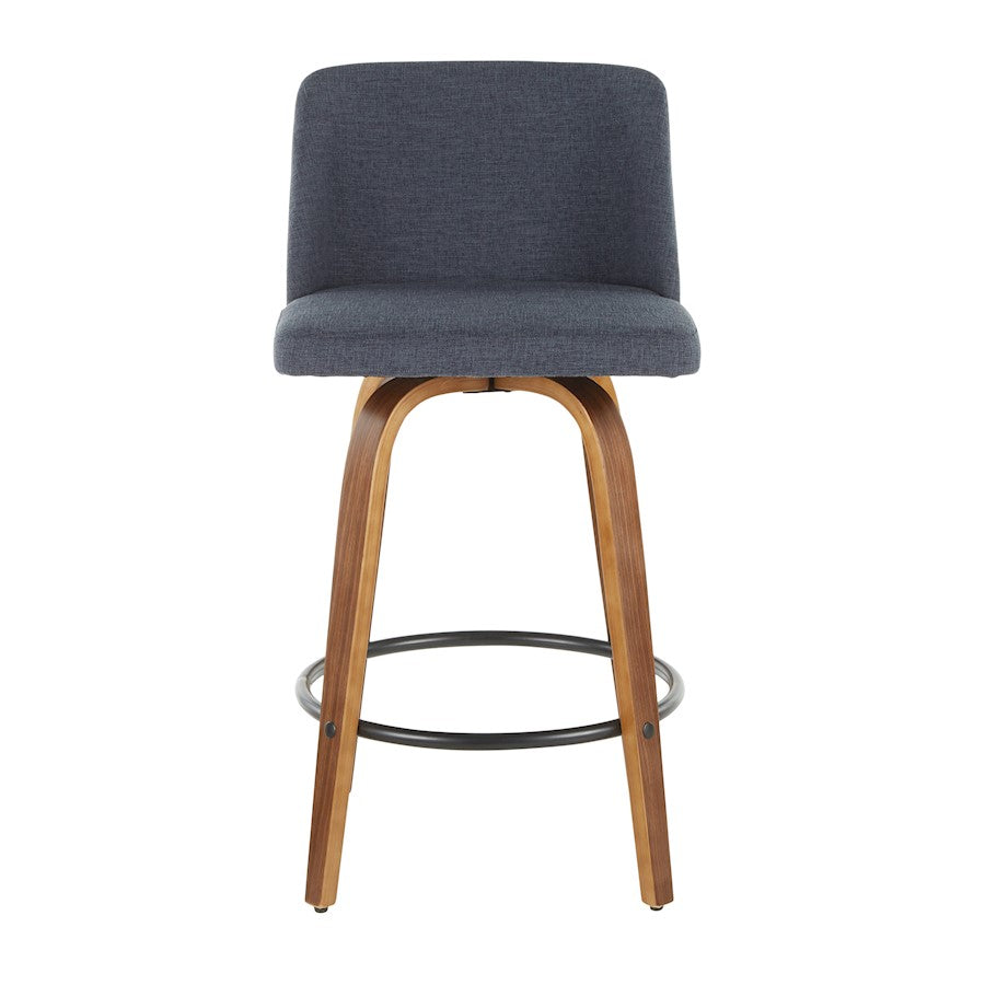 LumiSource Toriano Counter Stool Set of 2 | Mid-Century Walnut Wood and Blue Fabric | Kitchen Island & Bar Seating | Model B26-TRNO2QWLBU2