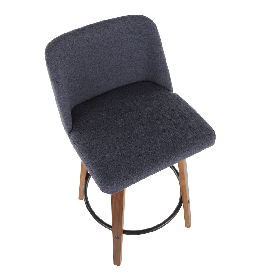 LumiSource Toriano Counter Stool Set of 2 | Mid-Century Walnut Wood and Blue Fabric | Kitchen Island & Bar Seating | Model B26-TRNO2QWLBU2