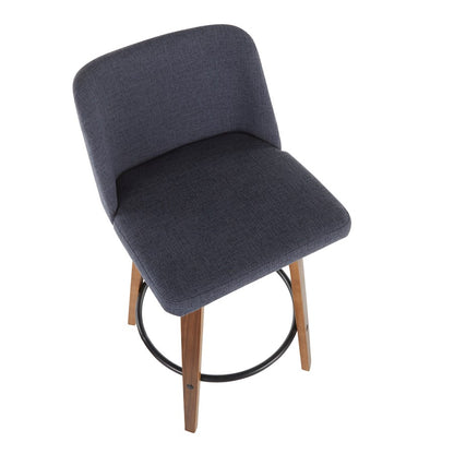 LumiSource Toriano Counter Stool Set of 2 | Mid-Century Walnut Wood and Blue Fabric | Kitchen Island & Bar Seating | Model B26-TRNO2QWLBU2
