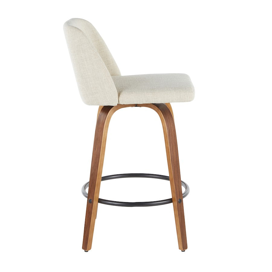 LumiSource Toriano Round Counter Stool Set of 2 | Mid-Century Walnut Wood and Cream Fabric | Kitchen Island & Bar Seating | Model B26-TRNO2QWLCR2