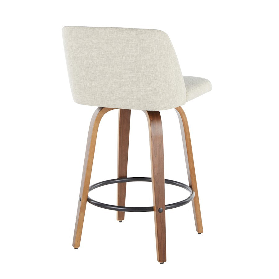 LumiSource Toriano Round Counter Stool Set of 2 | Mid-Century Walnut Wood and Cream Fabric | Kitchen Island & Bar Seating | Model B26-TRNO2QWLCR2
