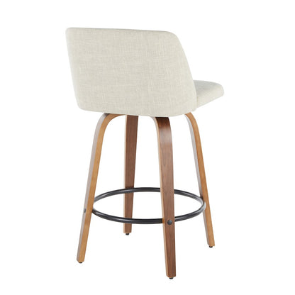 LumiSource Toriano Round Counter Stool Set of 2 | Mid-Century Walnut Wood and Cream Fabric | Kitchen Island & Bar Seating | Model B26-TRNO2QWLCR2
