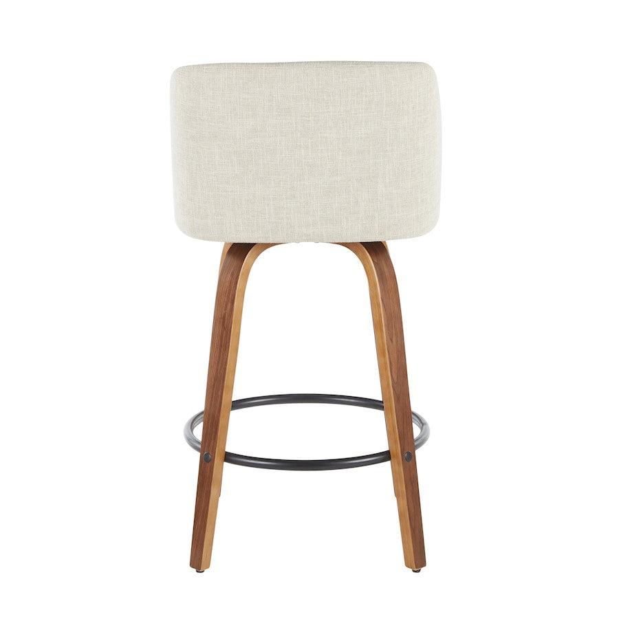 LumiSource Toriano Round Counter Stool Set of 2 | Mid-Century Walnut Wood and Cream Fabric | Kitchen Island & Bar Seating | Model B26-TRNO2QWLCR2