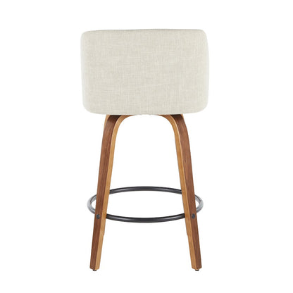 LumiSource Toriano Round Counter Stool Set of 2 | Mid-Century Walnut Wood and Cream Fabric | Kitchen Island & Bar Seating | Model B26-TRNO2QWLCR2
