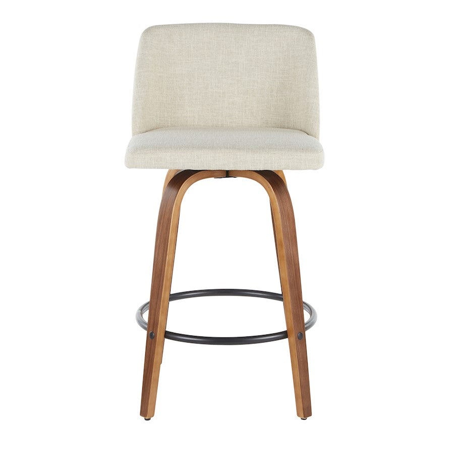 LumiSource Toriano Round Counter Stool Set of 2 | Mid-Century Walnut Wood and Cream Fabric | Kitchen Island & Bar Seating | Model B26-TRNO2QWLCR2