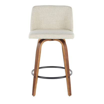 LumiSource Toriano Round Counter Stool Set of 2 | Mid-Century Walnut Wood and Cream Fabric | Kitchen Island & Bar Seating | Model B26-TRNO2QWLCR2