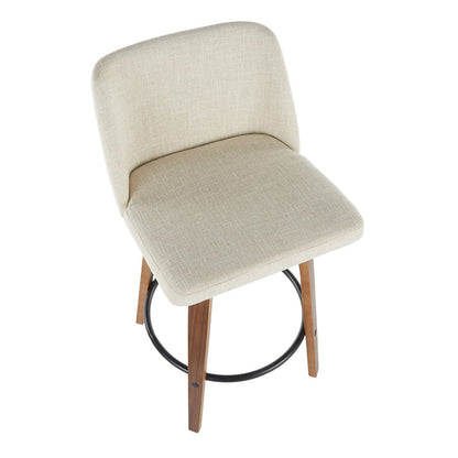 LumiSource Toriano Round Counter Stool Set of 2 | Mid-Century Walnut Wood and Cream Fabric | Kitchen Island & Bar Seating | Model B26-TRNO2QWLCR2