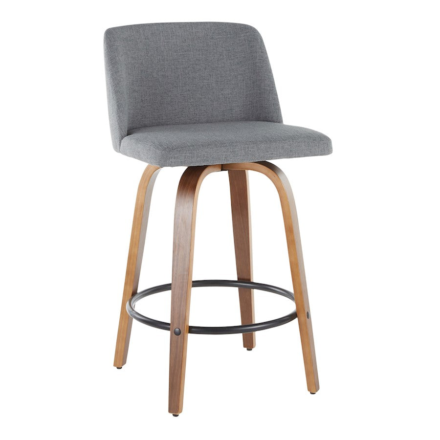 LumiSource Toriano Counter Stool Set of 2 | Mid-Century Walnut Wood, Grey Fabric, Black Metal | Kitchen Island & Bar Seating | Model B26-TRNO2QWLGY2