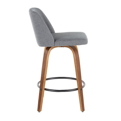 LumiSource Toriano Counter Stool Set of 2 | Mid-Century Walnut Wood, Grey Fabric, Black Metal | Kitchen Island & Bar Seating | Model B26-TRNO2QWLGY2