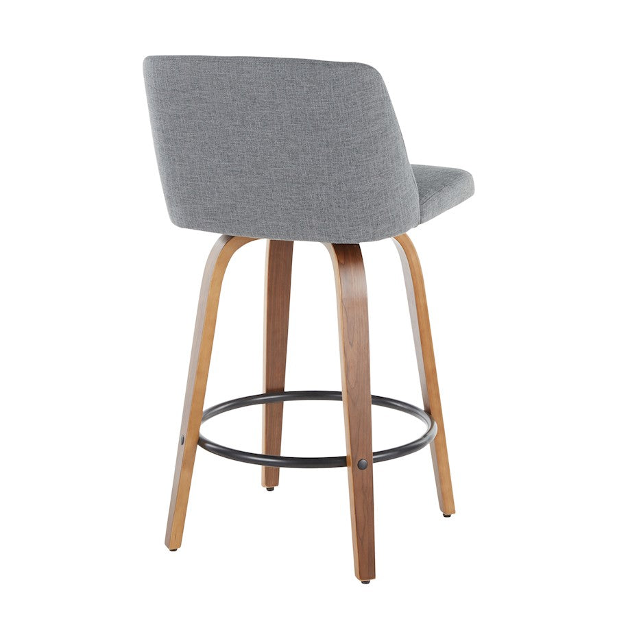LumiSource Toriano Counter Stool Set of 2 | Mid-Century Walnut Wood, Grey Fabric, Black Metal | Kitchen Island & Bar Seating | Model B26-TRNO2QWLGY2