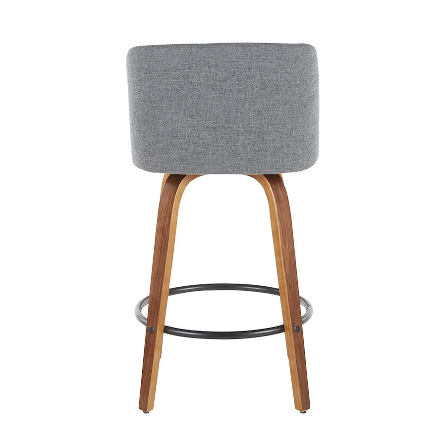 LumiSource Toriano Counter Stool Set of 2 | Mid-Century Walnut Wood, Grey Fabric, Black Metal | Kitchen Island & Bar Seating | Model B26-TRNO2QWLGY2