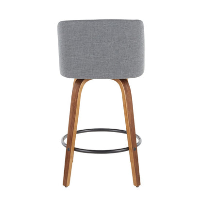 LumiSource Toriano Counter Stool Set of 2 | Mid-Century Walnut Wood, Grey Fabric, Black Metal | Kitchen Island & Bar Seating | Model B26-TRNO2QWLGY2