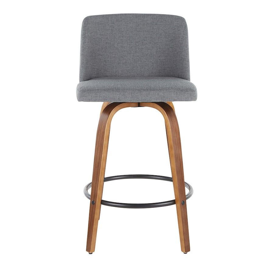 LumiSource Toriano Counter Stool Set of 2 | Mid-Century Walnut Wood, Grey Fabric, Black Metal | Kitchen Island & Bar Seating | Model B26-TRNO2QWLGY2