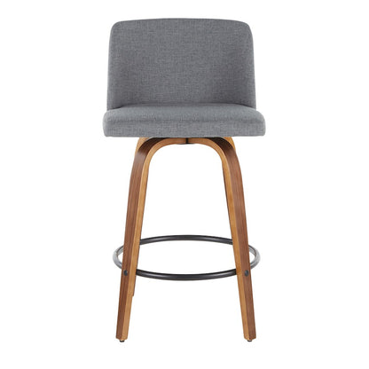 LumiSource Toriano Counter Stool Set of 2 | Mid-Century Walnut Wood, Grey Fabric, Black Metal | Kitchen Island & Bar Seating | Model B26-TRNO2QWLGY2