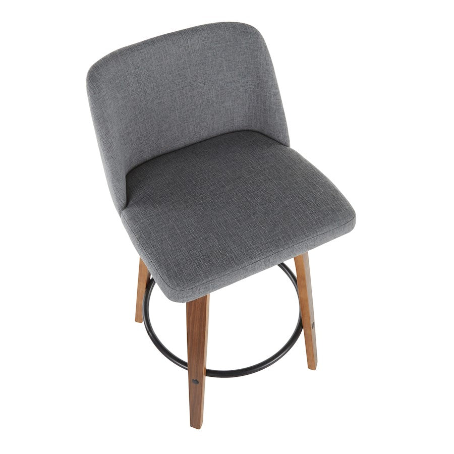 LumiSource Toriano Counter Stool Set of 2 | Mid-Century Walnut Wood, Grey Fabric, Black Metal | Kitchen Island & Bar Seating | Model B26-TRNO2QWLGY2