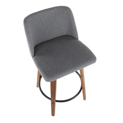 LumiSource Toriano Counter Stool Set of 2 | Mid-Century Walnut Wood, Grey Fabric, Black Metal | Kitchen Island & Bar Seating | Model B26-TRNO2QWLGY2
